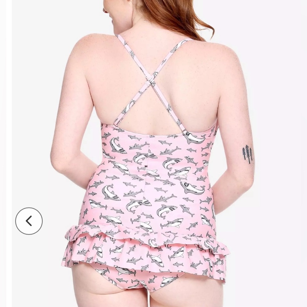 Shark Swimsuit One Piece Vintage Pinup Style Ruffle Skirt - Picture 8 of 8